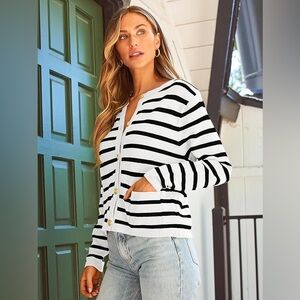Lillusory Women’s Black and White Striped Cardigan Size XS NWOT